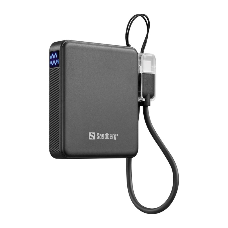Sandberg Nano Powerbank 5000 mAh PD20W, kompaktní powerbanka s USB-C kabelem, černá - obrázek č. 2