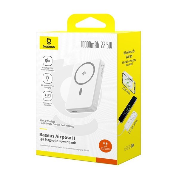 Baseus Airpow 2 22.5W Qi2 Magnetická Powerbanka 10000mAh Moon White - obrázek č. 4