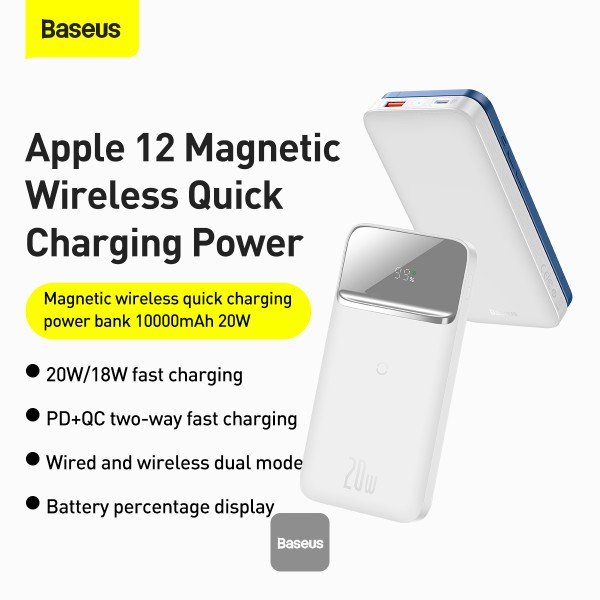 Baseus bezdrátová power banka 10000mAh 20W bílá - obrázek č. 3