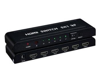PremiumCord HDMI switch 5:1 kovový s dálkovým ovladačem a napájecím adaptérem - obrázek produktu