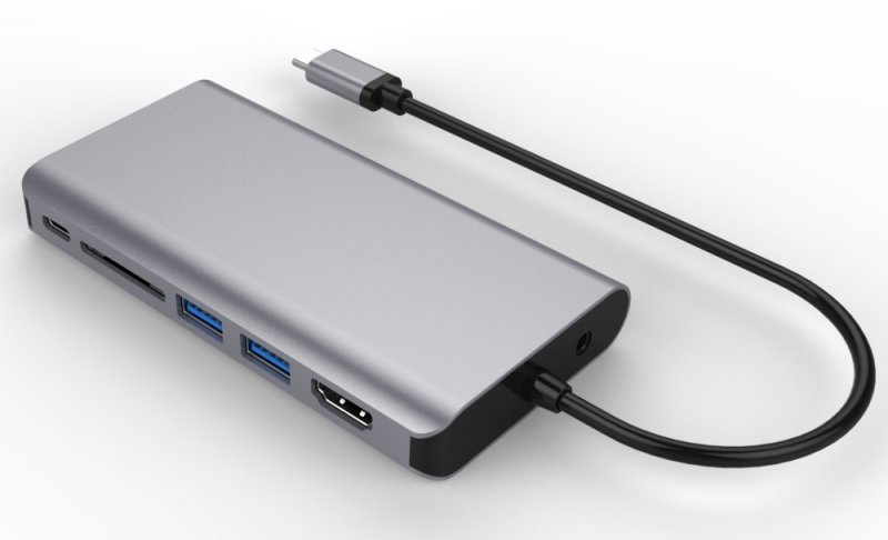 PremiumCord Převodník USB3.1 typ C na HDMI+VGA+RJ45+2xUSB3.0+SD card +3,5mm+PD charge - obrázek č. 1