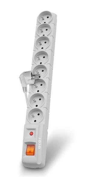 Acar S8 3m kabel, 8 zásuvek, přepěťová ochrana, bílá - obrázek produktu