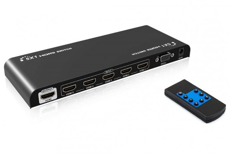 PremiumCord 4Kx2K@60Hz HDMI 2.0 switch 5:1 HDR, RS232 s dálkovým ovladačem - obrázek produktu