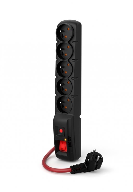 Acar F5 1.5m kabel, 5 zásuvek, přepěťová ochrana, max.proud 16A, černý - obrázek produktu