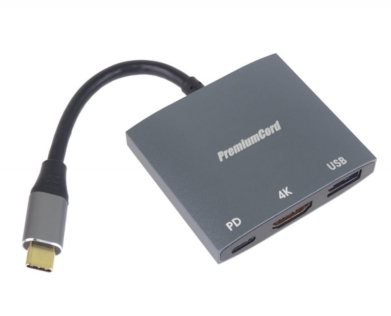 PremiumCord adaptér USB-C na HDMI, USB 3.0 a PD - obrázek č. 3