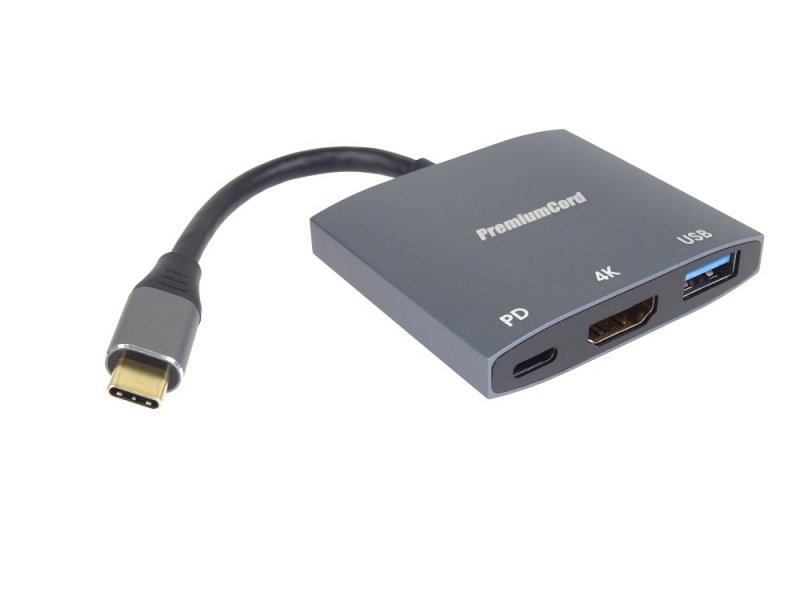 PremiumCord adaptér USB-C na HDMI, USB 3.0 a PD - obrázek č. 1