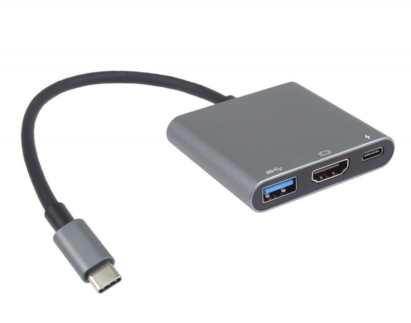 PremiumCord Adaptér USB-C na HDMI + USB3.0 + PD, rozlišení 4K a FULL HD 1080p - obrázek č. 1