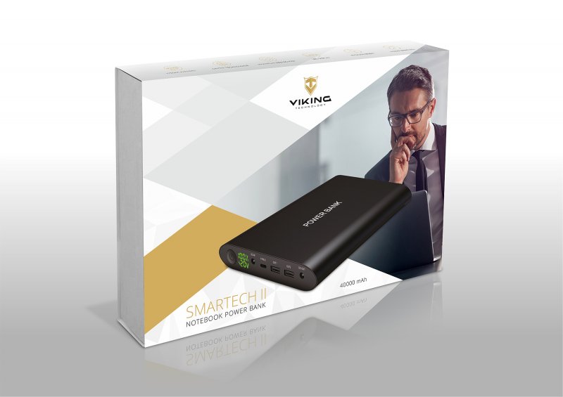VIKING Notebook powerbank Smartech II QC3.0 40000mAh, Černá - obrázek č. 2