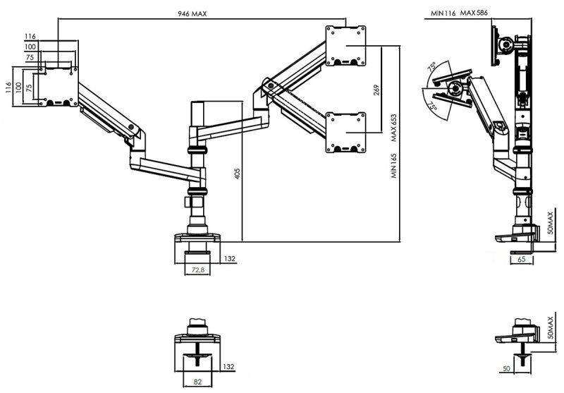 Vogel´s stolní rameno na 2 PC monitory M3042, 20kg, 3 klouby - obrázek č. 4