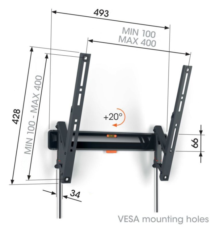 Vogel`s TVM 3413, TV držák s náklonem pro obrazovky 32-65", 25 kg - obrázek č. 4