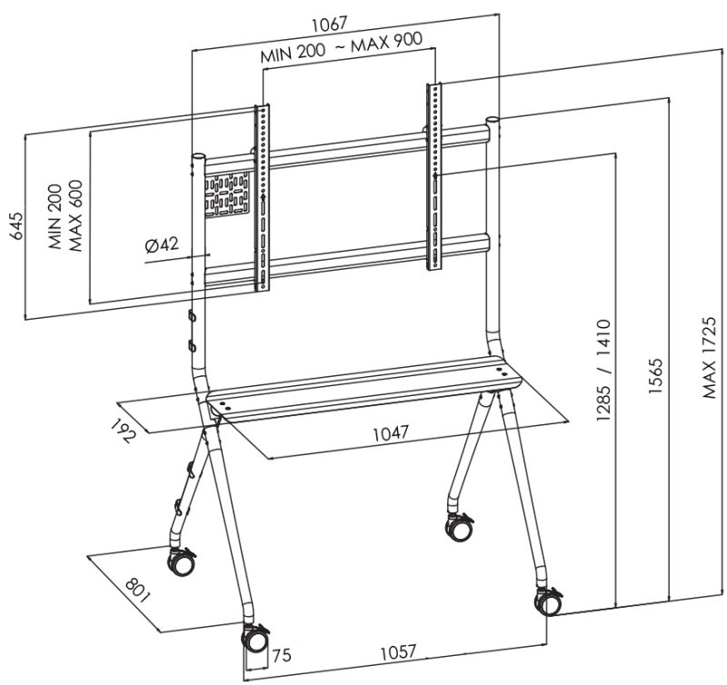 Vogel`s ESSENTIAL T1011 pojízdný stojan pro TV 50-86", 80 kg, 141 cm, černý - obrázek č. 2