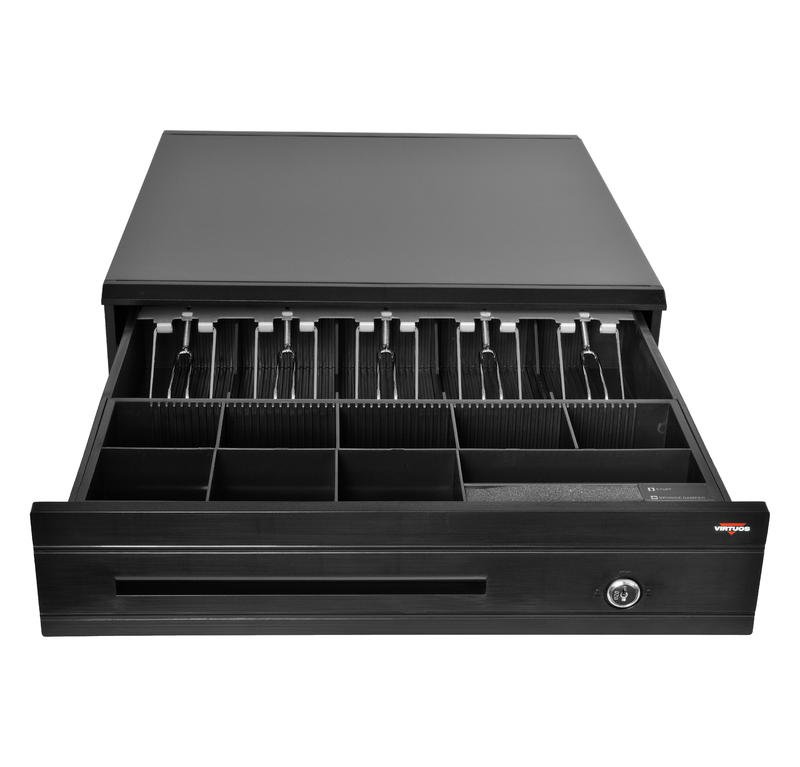 Pokladní zásuvka C425C - s kabelem, kovové držáky, 9-24V, černá - obrázek produktu