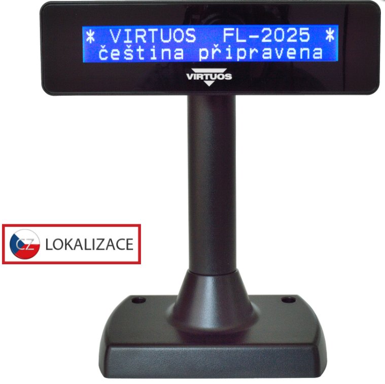 LCD zákaznický displej Virtuos FL-2025MB 2x20, serial (RS-232), černý - obrázek produktu