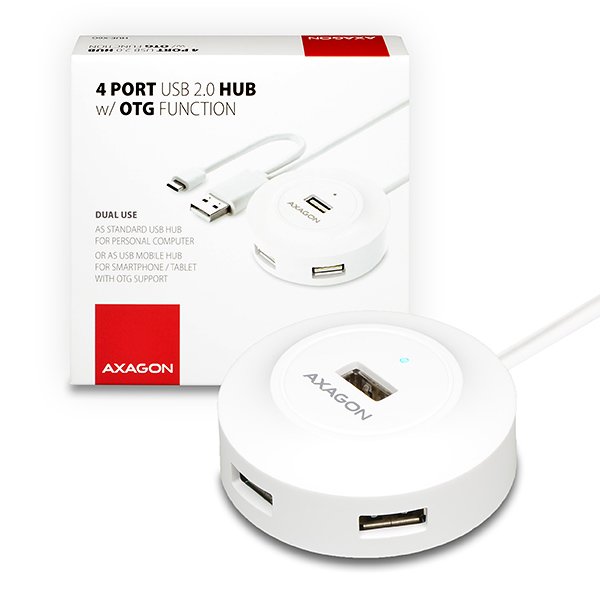 AXAGON 4x USB2.0 cable hub + micro USB OTG WHITE - obrázek produktu