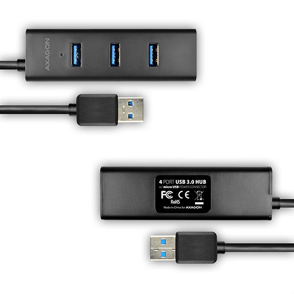 AXAGON HUE-S2BL, 4x USB 3.0 CHARGING hub, micro USB nap. konektor, kabel USB-A 1.2m - obrázek č. 7