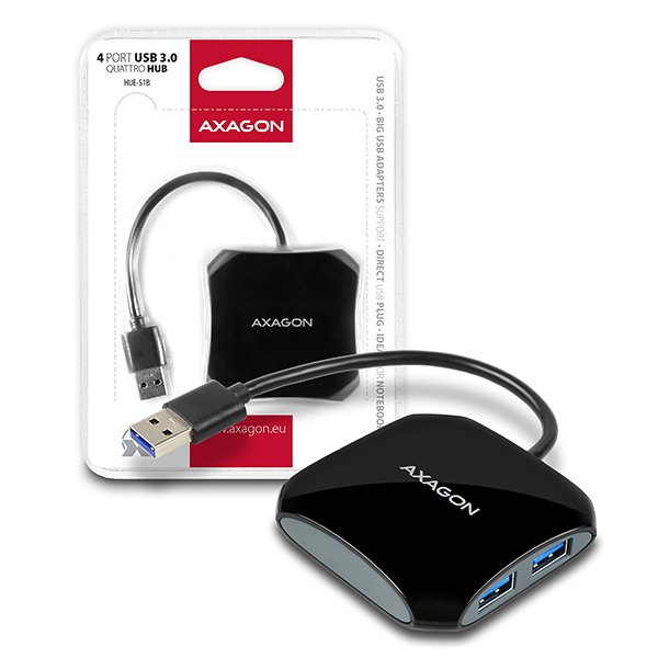 AXAGON HUE-S1B, 4x USB3.0 QUATTRO hub, 16cm kabel - obrázek produktu