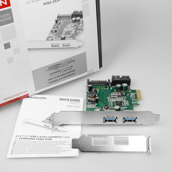AXAGON PCEU-232V, PCIe adaptér,  2+2x USB3.0, UASP, nabíjení 3A, vč. LP - obrázek č. 5