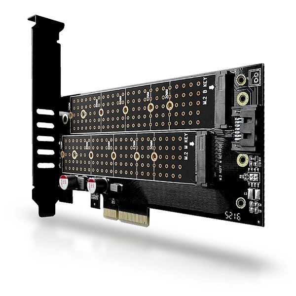 AXAGON PCEM2-D, PCIe x4 - M.2 NVMe M-key + SATA B-key slot adaptér, vč. LP - obrázek č. 1