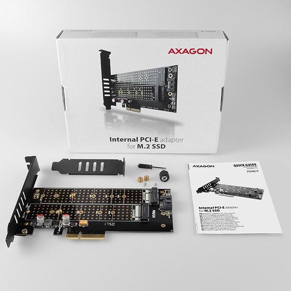 AXAGON PCEM2-D, PCIe x4 - M.2 NVMe M-key + SATA B-key slot adaptér, vč. LP - obrázek č. 9