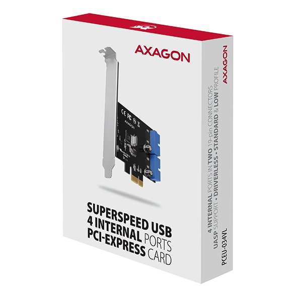 AXAGON PCEU-034VL, PCIe řadič, 2x interní 19-pin USB 3.2 Gen 1 port, 5 Gbps, SP & LP - obrázek č. 6