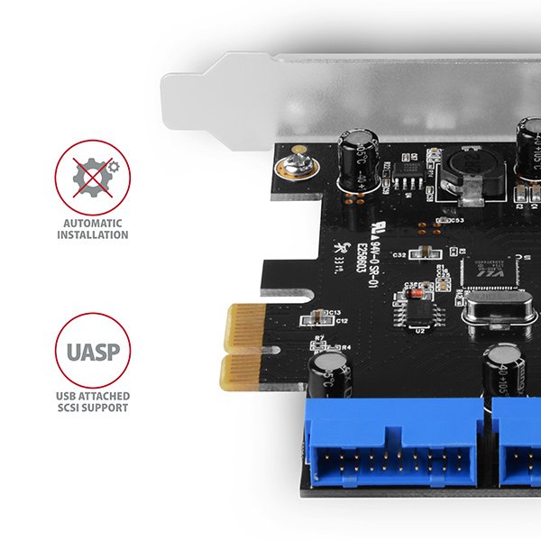 AXAGON PCEU-034VL, PCIe řadič, 2x interní 19-pin USB 3.2 Gen 1 port, 5 Gbps, SP & LP - obrázek č. 4