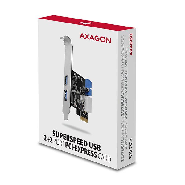 AXAGON PCEU-232VL, PCIe řadič, 2+2x USB 3.2 Gen 1 port, UASP, vč. LP - obrázek č. 6