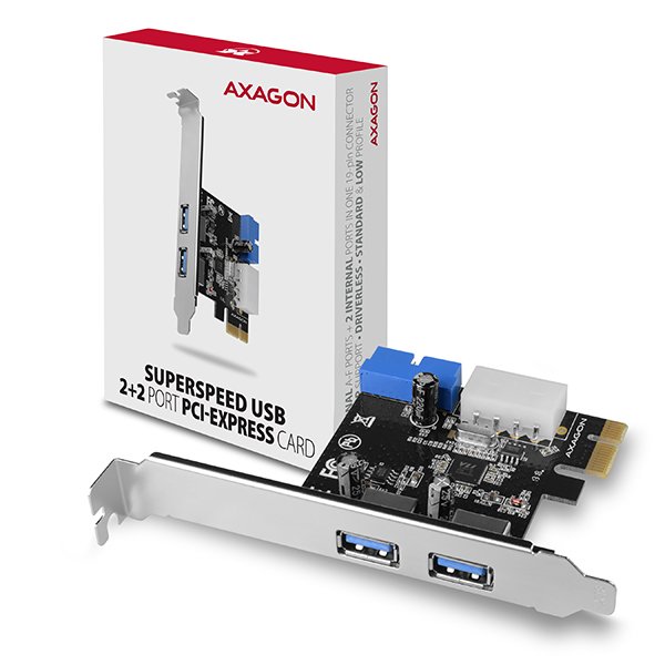 AXAGON PCEU-232VL, PCIe řadič, 2+2x USB 3.2 Gen 1 port, UASP, vč. LP - obrázek produktu