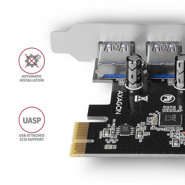 AXAGON PCEU-430VL, PCIe řadič, 4x USB 3.2 Gen 1 port, 5 Gbps, SATA napájení, SP - obrázek č. 4