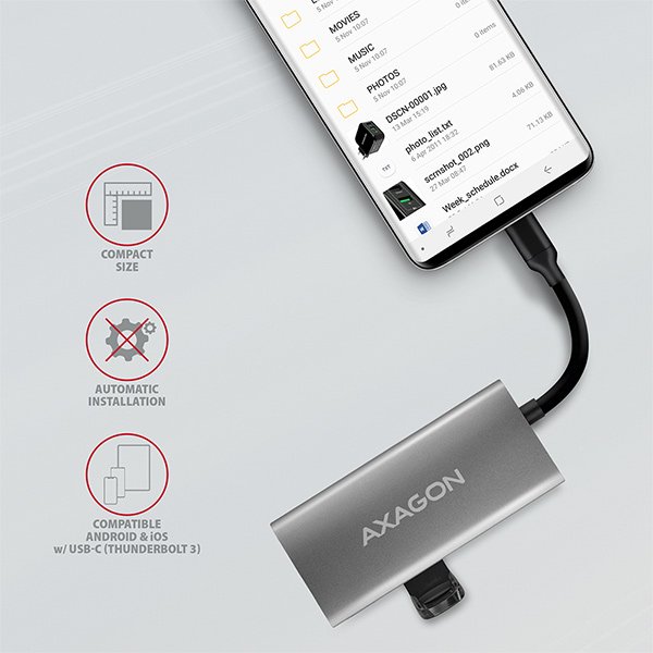 AXAGON HMC-4G2, USB-C 3.2 Gen 2 10 Gb/ s hub, porty 2x USB-A + 2x USB-C, kabel USB-C 13cm - obrázek č. 5