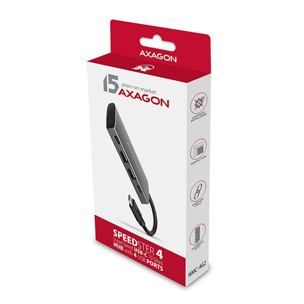 AXAGON HMC-4G2, USB-C 3.2 Gen 2 10 Gb/ s hub, porty 2x USB-A + 2x USB-C, kabel USB-C 13cm - obrázek č. 8