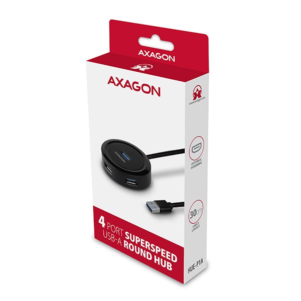 AXAGON HUE-P1A, 4x USB 3.2 Gen 1 ROUND hub, micro USB napájecí konektor, kabel USB-A 30cm - obrázek č. 5