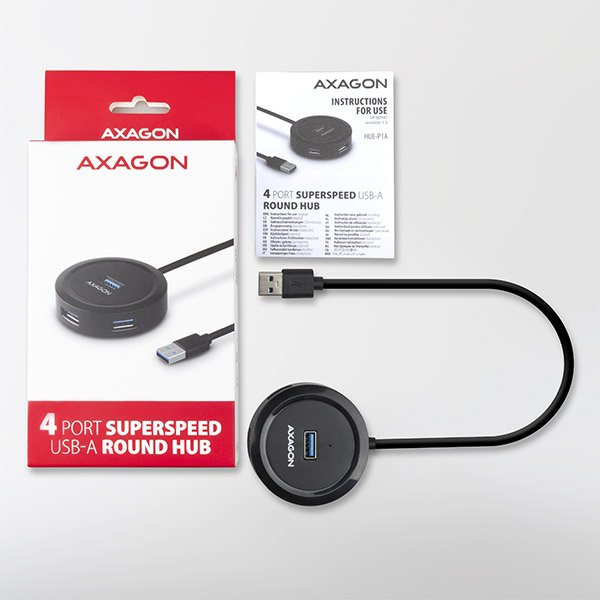 AXAGON HUE-P1A, 4x USB 3.2 Gen 1 ROUND hub, micro USB napájecí konektor, kabel USB-A 30cm - obrázek č. 4