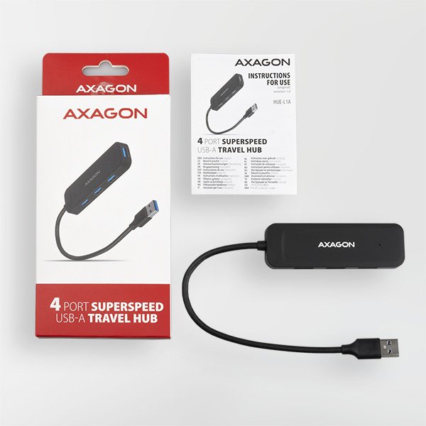 AXAGON HUE-L1A, 4x USB 3.2 Gen 1 TRAVEL hub, kabel USB-A 20cm - obrázek č. 5
