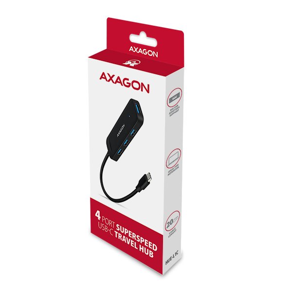 AXAGON HUE-L1C, 4x USB 3.2 Gen 1 TRAVEL hub, kabel USB-C 20cm - obrázek č. 6