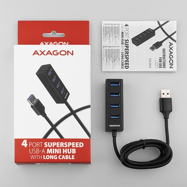 AXAGON HUE-M1AL, 4x USB 3.2 Gen 1 MINI hub, kovový, kabel USB-A 1.2m - obrázek č. 4