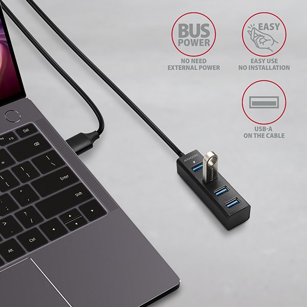 AXAGON HUE-M1AL, 4x USB 3.2 Gen 1 MINI hub, kovový, kabel USB-A 1.2m - obrázek č. 2