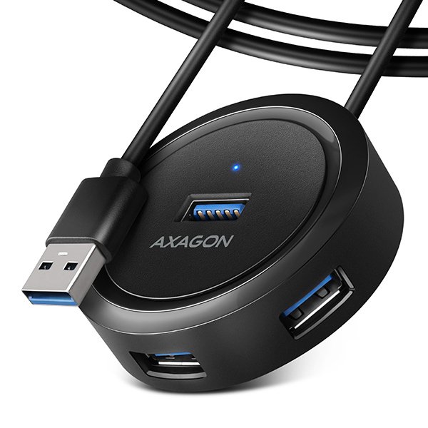 AXAGON HUE-P1AL, 4x USB 3.2 Gen 1 ROUND hub, micro USB napájecí konektor, kabel USB-A 1.2m - obrázek produktu