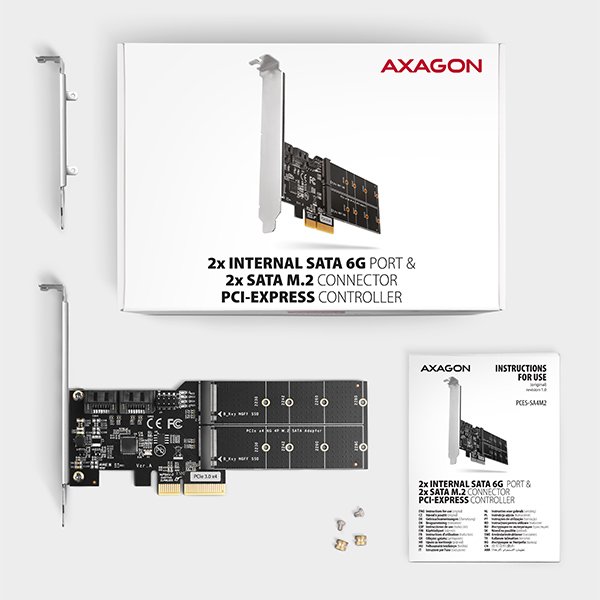 AXAGON PCES-SA4M2, PCIe řadič - 2x interní SATA 6G port + 2x SATA M.2 slot, ASM1164, SP & LP - obrázek č. 6