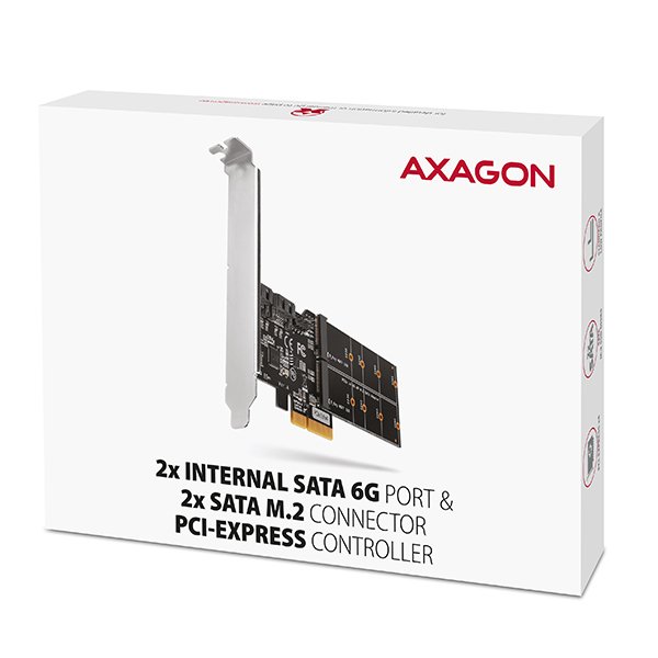 AXAGON PCES-SA4M2, PCIe řadič - 2x interní SATA 6G port + 2x SATA M.2 slot, ASM1164, SP & LP - obrázek č. 7