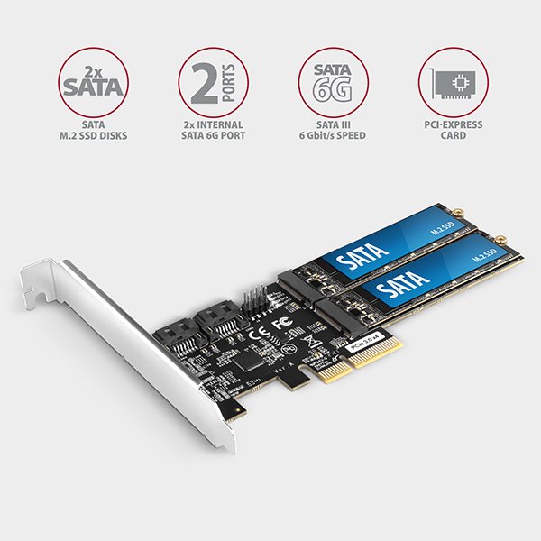 AXAGON PCES-SA4M2, PCIe řadič - 2x interní SATA 6G port + 2x SATA M.2 slot, ASM1164, SP & LP - obrázek č. 1