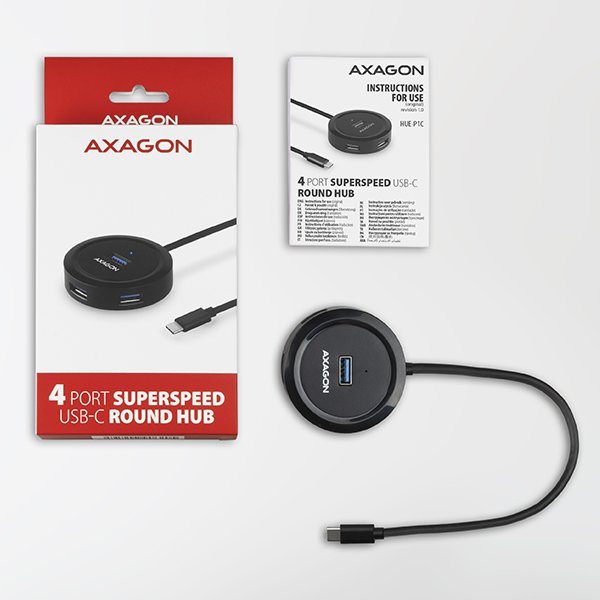 AXAGON HUE-P1C, 4x USB 3.2 Gen 1 ROUND hub, micro USB napájecí konektor, kabel USB-C 30cm - obrázek č. 5