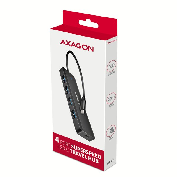 AXAGON HUE-C1C, 4x USB 5Gbps TRAVEL hub, USB-C napájecí konektor, kabel USB-C 19cm - obrázek č. 6