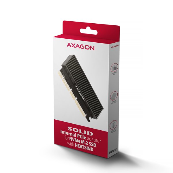 AXAGON PCEM2-XS, PCIe x16 - M.2 NVMe M-key slot adaptér, kryt s chladičem pro pasivní chlazení - obrázek č. 6