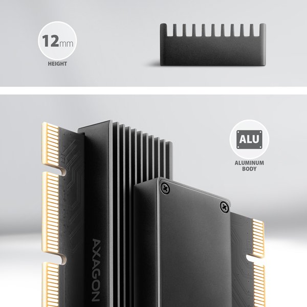 AXAGON PCEM2-XS, PCIe x16 - M.2 NVMe M-key slot adaptér, kryt s chladičem pro pasivní chlazení - obrázek č. 2
