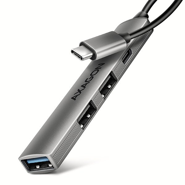 AXAGON HUE-STC, 4x USB ALU STRIP hub, 1x USB-A 5Gbps, 2x USB-A & 1x USB-C 480Mbps, kabel USB-C 12cm - obrázek produktu