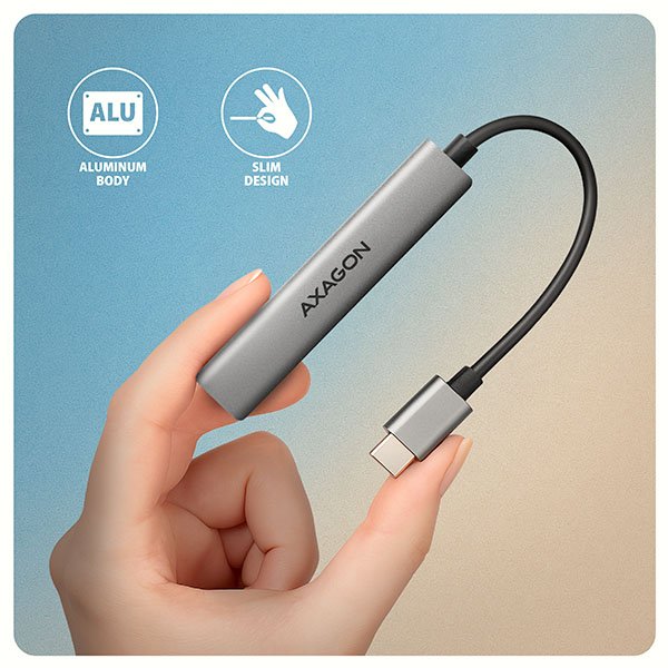 AXAGON HUE-STC, 4x USB ALU STRIP hub, 1x USB-A 5Gbps, 2x USB-A & 1x USB-C 480Mbps, kabel USB-C 12cm - obrázek č. 4