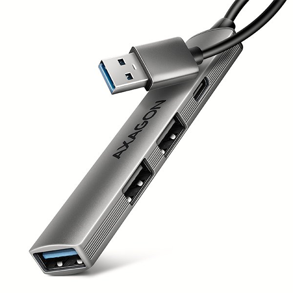 AXAGON HUE-STA, 4x USB ALU STRIP hub, 1x USB-A 5Gbps, 2x USB-A & 1x USB-C 480Mbps, kabel USB-A 12cm - obrázek produktu