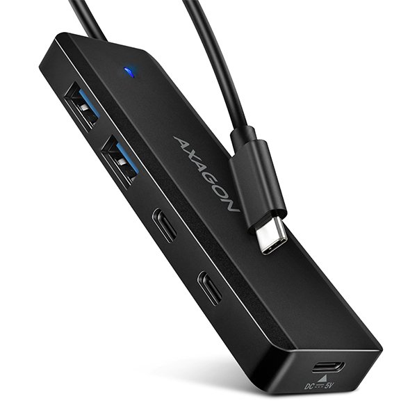 AXAGON HUE-C2C, 4× USB 5Gbps TRAVEL hub, 2× USB-A + 2× USB-C, USB-C napájení, kabel USB-C 19cm - obrázek produktu