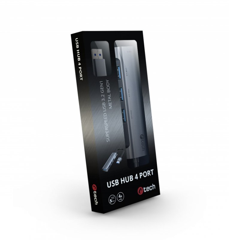 HUB USB C-tech UHB-U3-AL, 4x USB 3.2 Gen 1, hliníkové tělo - obrázek č. 2