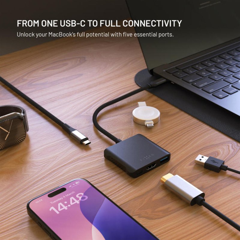 5-port hliníkový USB-C FIXED HUB,140W, PD3.1 - obrázek č. 1